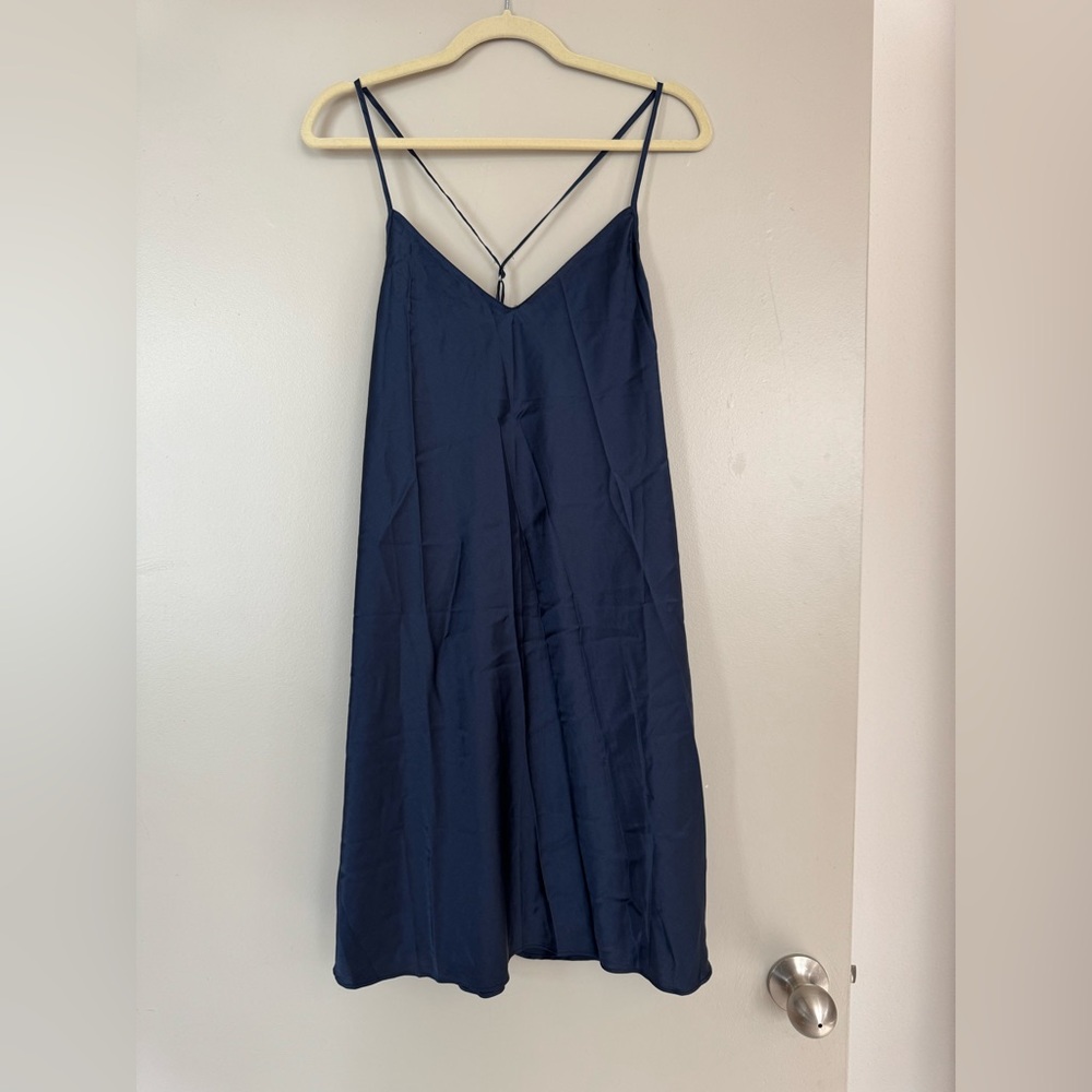Silk Maison Navy Blue Spaghetti Silk Dress